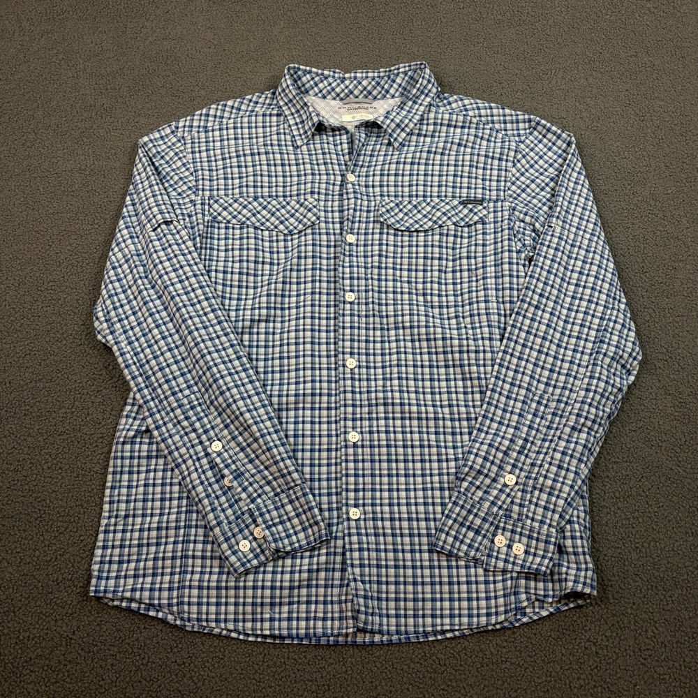 Columbia Button Up Shirt Mens Large Blue Plaid Omni-Shade AM7441 Long Sleeve
